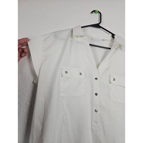 New York & Company Ivory V-Neck Blouse Size Large Button Down - Picture 2 of 6